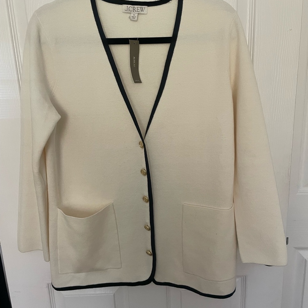 J. Crew Ivory Cardigan with Black Edging